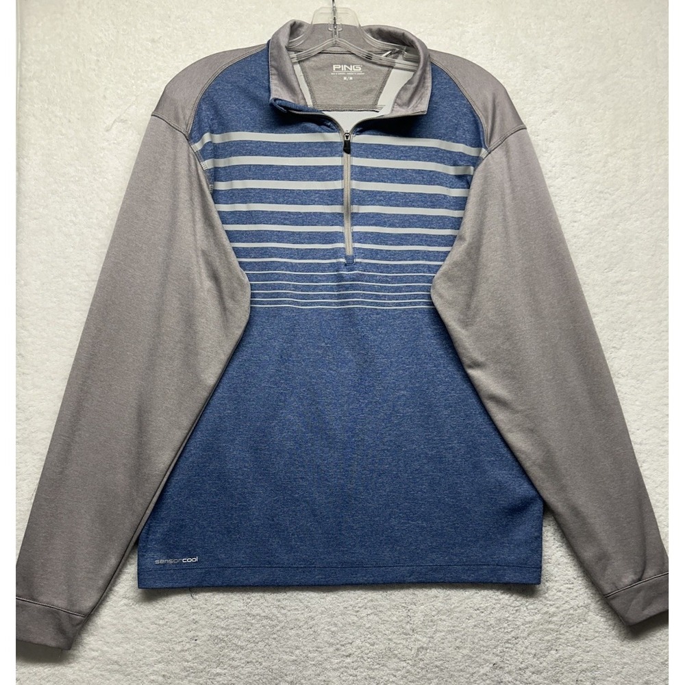 Ping Mens Size M Gray Blue Long Sleeve Sensor Cool 1/4 Zip Shirt (S8)